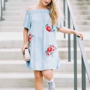 off-the-shoulder embroidered dress
